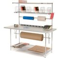 Global Equipment Packing Workbench W/Riser   3 Shelves, Laminate Square Edge, 72"W x 30"D 185698